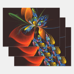 Blauw Sinaasappel Bloemen Modern Abstract Kunstpat Inpakpapier Vel