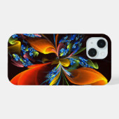 Blauw Sinaasappel Bloemen Modern Abstract Kunstpat iPhone 15 Case (Achterkant horizontaal)