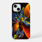 Blauw Sinaasappel Bloemen Modern Abstract Kunstpat iPhone 15 Case (Achterkant)