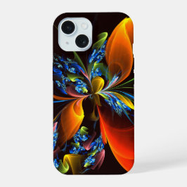 Blauw Sinaasappel Bloemen Modern Abstract Kunstpat iPhone 15 Case