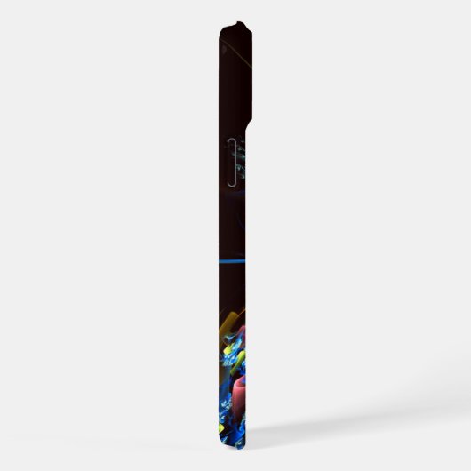 Blauw Sinaasappel Bloemen Modern Abstract Kunstpat iPhone Hoesje (Rechterkant)