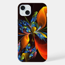Blauw Sinaasappel Bloemen Modern Abstract Kunstpat iPhone 15 Plus Case