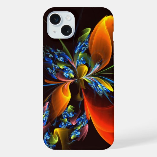 Blauw Sinaasappel Bloemen Modern Abstract Kunstpat iPhone Hoesje (Achterkant)