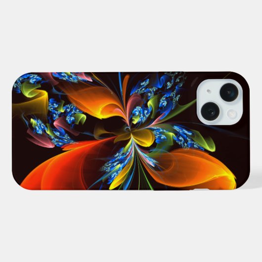 Blauw Sinaasappel Bloemen Modern Abstract Kunstpat iPhone Hoesje (Achterkant horizontaal)