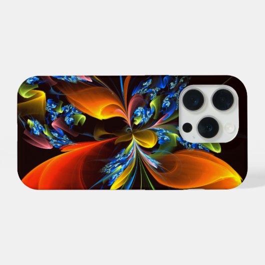 Blauw Sinaasappel Bloemen Modern Abstract Kunstpat iPhone Hoesje (Achterkant horizontaal)