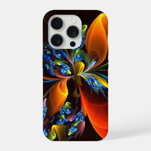Blauw Sinaasappel Bloemen Modern Abstract Kunstpat iPhone 15 Pro Case