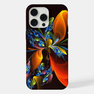 Blauw Sinaasappel Bloemen Modern Abstract Kunstpat iPhone 15 Pro Max Case
