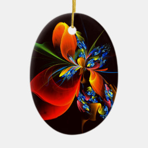 Blauw Sinaasappel Bloemen Modern Abstract Kunstpat Keramisch Ornament