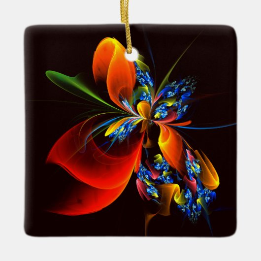 Blauw Sinaasappel Bloemen Modern Abstract Kunstpat Keramisch Ornament (Voorkant)