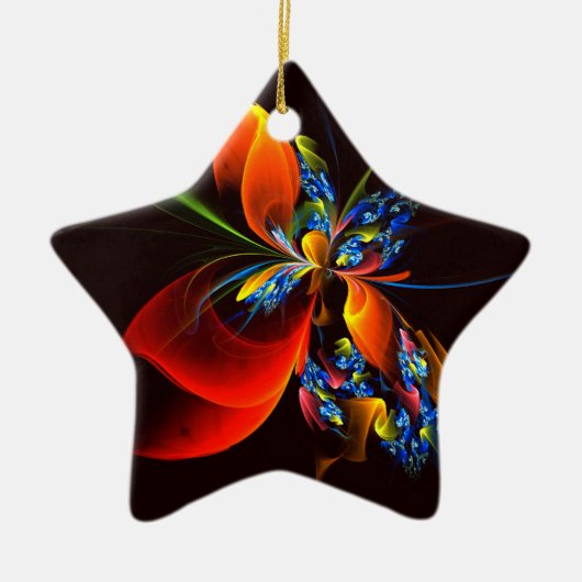 Blauw Sinaasappel Bloemen Modern Abstract Kunstpat Keramisch Ornament (Voorkant)