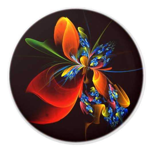 Blauw Sinaasappel Bloemen Modern Abstract Kunstpat Keramische Knop (Voorkant)