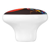 Blauw Sinaasappel Bloemen Modern Abstract Kunstpat Keramische Knop (Zijkant)