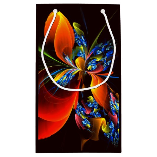 Blauw Sinaasappel Bloemen Modern Abstract Kunstpat Klein Cadeauzakje (Achterkant)