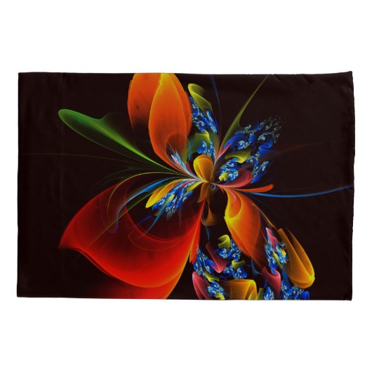 Blauw Sinaasappel Bloemen Modern Abstract Kunstpat Kussensloop (Achterkant)