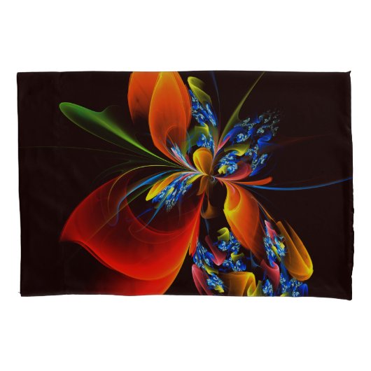 Blauw Sinaasappel Bloemen Modern Abstract Kunstpat Kussensloop (Voorkant)