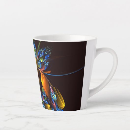 Blauw Sinaasappel Bloemen Modern Abstract Kunstpat Latte Mok (Rechts)