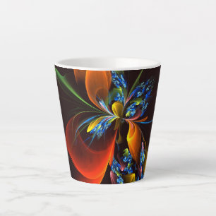 Blauw Sinaasappel Bloemen Modern Abstract Kunstpat Latte Mok