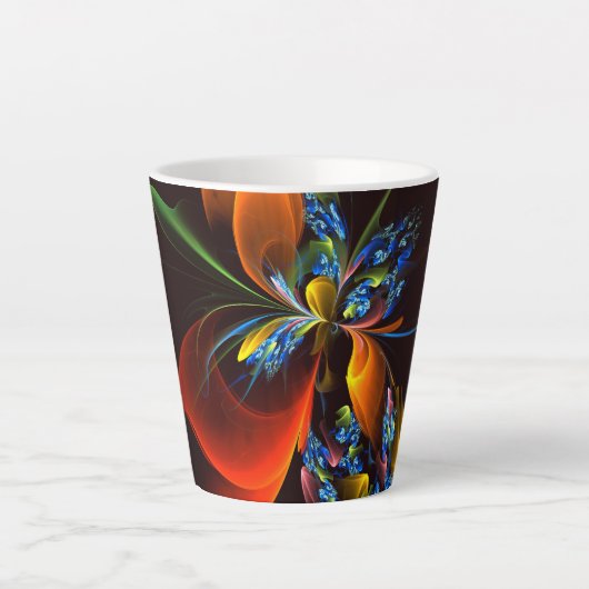 Blauw Sinaasappel Bloemen Modern Abstract Kunstpat Latte Mok (Voorkant)