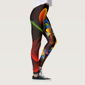 Blauw Sinaasappel Bloemen Modern Abstract Kunstpat Leggings (Rechts)