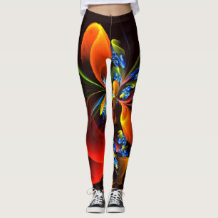 Blauw Sinaasappel Bloemen Modern Abstract Kunstpat Leggings
