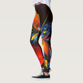 Blauw Sinaasappel Bloemen Modern Abstract Kunstpat Leggings (Links)