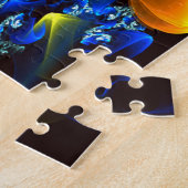 Blauw Sinaasappel Bloemen Modern Abstract Kunstpat Legpuzzel (Zijkant)