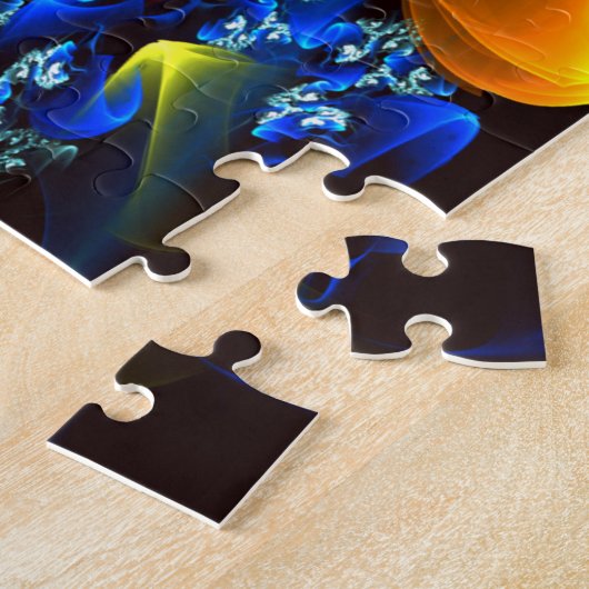 Blauw Sinaasappel Bloemen Modern Abstract Kunstpat Legpuzzel (Zijkant)