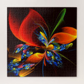 Blauw Sinaasappel Bloemen Modern Abstract Kunstpat Legpuzzel (Horizontaal)