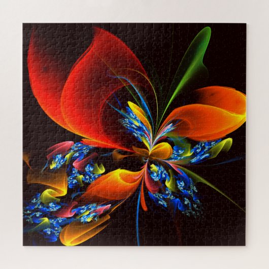 Blauw Sinaasappel Bloemen Modern Abstract Kunstpat Legpuzzel (Horizontaal)