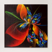 Blauw Sinaasappel Bloemen Modern Abstract Kunstpat Legpuzzel (Verticaal)