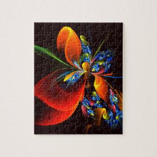 Blauw Sinaasappel Bloemen Modern Abstract Kunstpat Legpuzzel