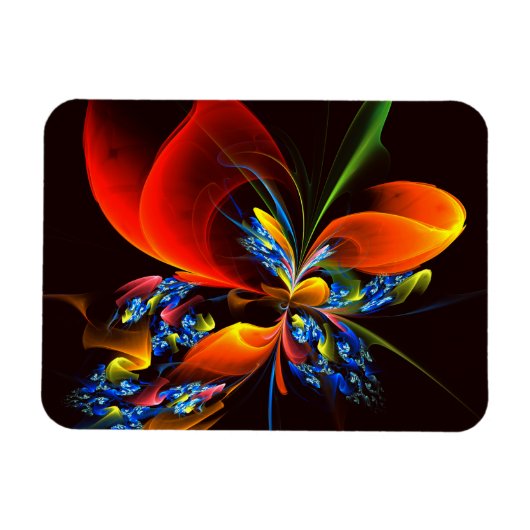 Blauw Sinaasappel Bloemen Modern Abstract Kunstpat Magneet (Horizontaal)