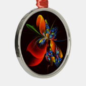 Blauw Sinaasappel Bloemen Modern Abstract Kunstpat Metalen Ornament (Rechts)