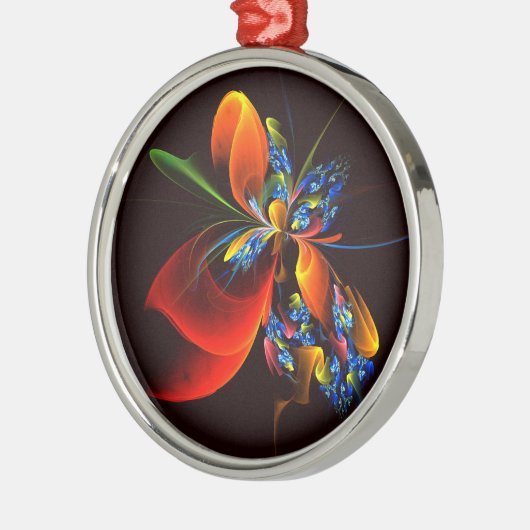 Blauw Sinaasappel Bloemen Modern Abstract Kunstpat Metalen Ornament (Links)