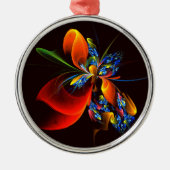 Blauw Sinaasappel Bloemen Modern Abstract Kunstpat Metalen Ornament (Voorkant)