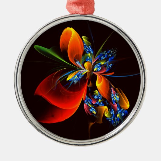 Blauw Sinaasappel Bloemen Modern Abstract Kunstpat Metalen Ornament (Voorkant)