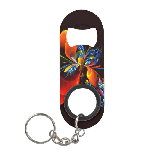 Blauw Sinaasappel Bloemen Modern Abstract Kunstpat Mini Flessenopener (Voorkant)