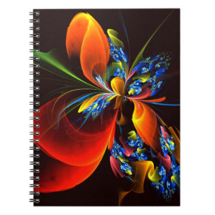 Blauw Sinaasappel Bloemen Modern Abstract Kunstpat Notitieboek