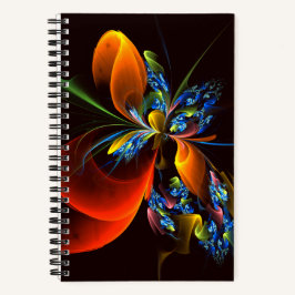 Blauw Sinaasappel Bloemen Modern Abstract Kunstpat Notitieboek