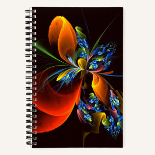 Blauw Sinaasappel Bloemen Modern Abstract Kunstpat Notitieboek