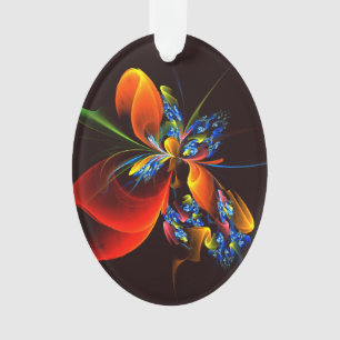 Blauw Sinaasappel Bloemen Modern Abstract Kunstpat Ornament