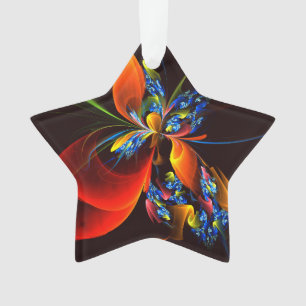 Blauw Sinaasappel Bloemen Modern Abstract Kunstpat Ornament
