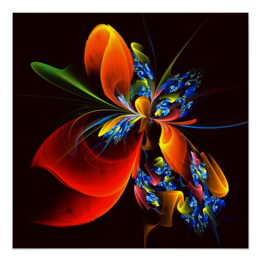 Blauw Sinaasappel Bloemen Modern Abstract Kunstpat Perfect Poster (Voorkant)
