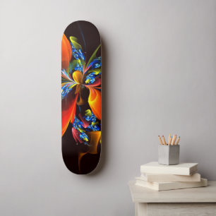 Blauw Sinaasappel Bloemen Modern Abstract Kunstpat Persoonlijk Skateboard