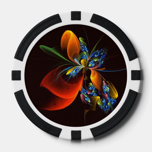 Blauw Sinaasappel Bloemen Modern Abstract Kunstpat Poker Chips (Voorkant)