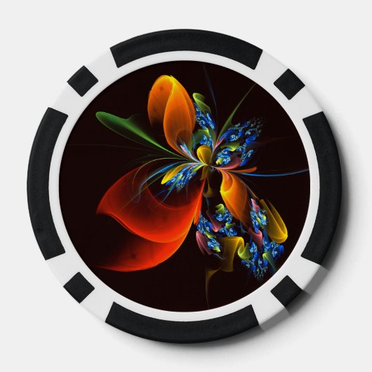 Blauw Sinaasappel Bloemen Modern Abstract Kunstpat Poker Chips (Achterkant)