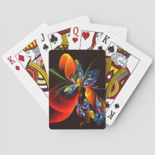 Blauw Sinaasappel Bloemen Modern Abstract Kunstpat Pokerkaarten