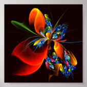 Blauw Sinaasappel Bloemen Modern Abstract Kunstpat Poster (Voorkant)