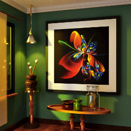 Blauw Sinaasappel Bloemen Modern Abstract Kunstpat Poster