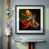 Blauw Sinaasappel Bloemen Modern Abstract Kunstpat Poster